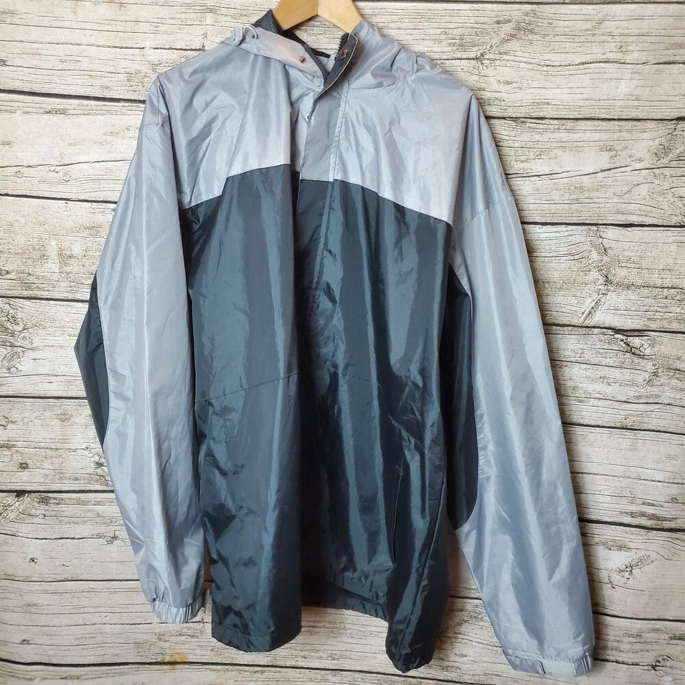 MACK RUSSO JACKET Sz XXL Black  Gray Hood Hooded Wind Rain Windbreaker Coat